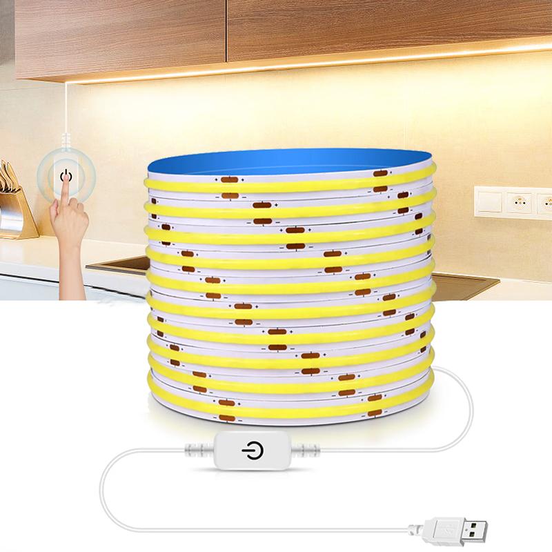 2 м COB светодиодная лента 5 В USB с регулируемой яркостью COB светодиодная лента с сенсорным диммером для внутреннего домашнего кухонного декоративного освещения