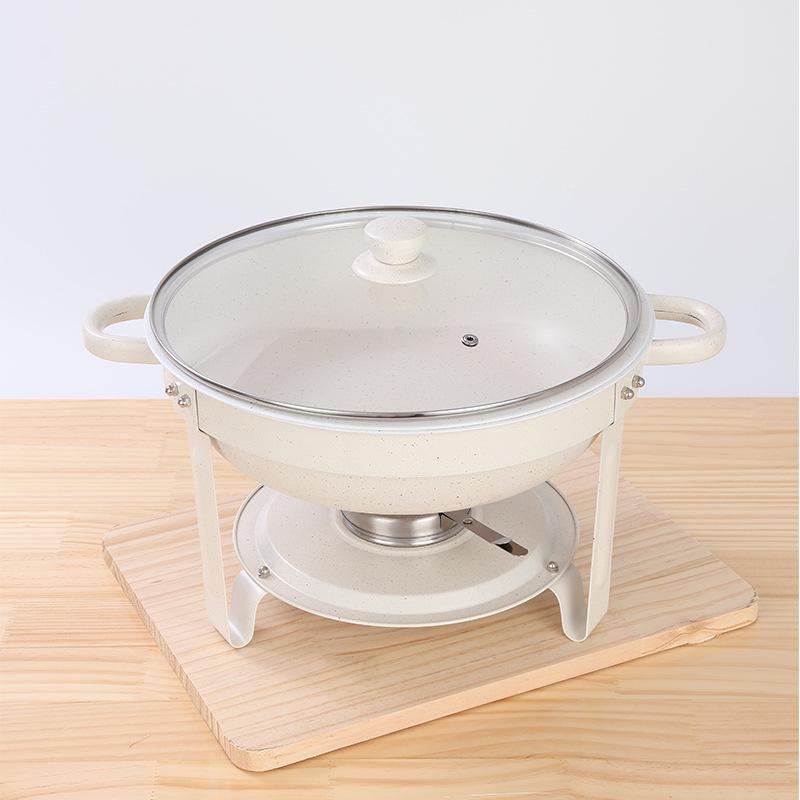 Stainless Steel 5L Round Alcohol Buffet Stove with Glass Lid and Hook for Outdoor Use
