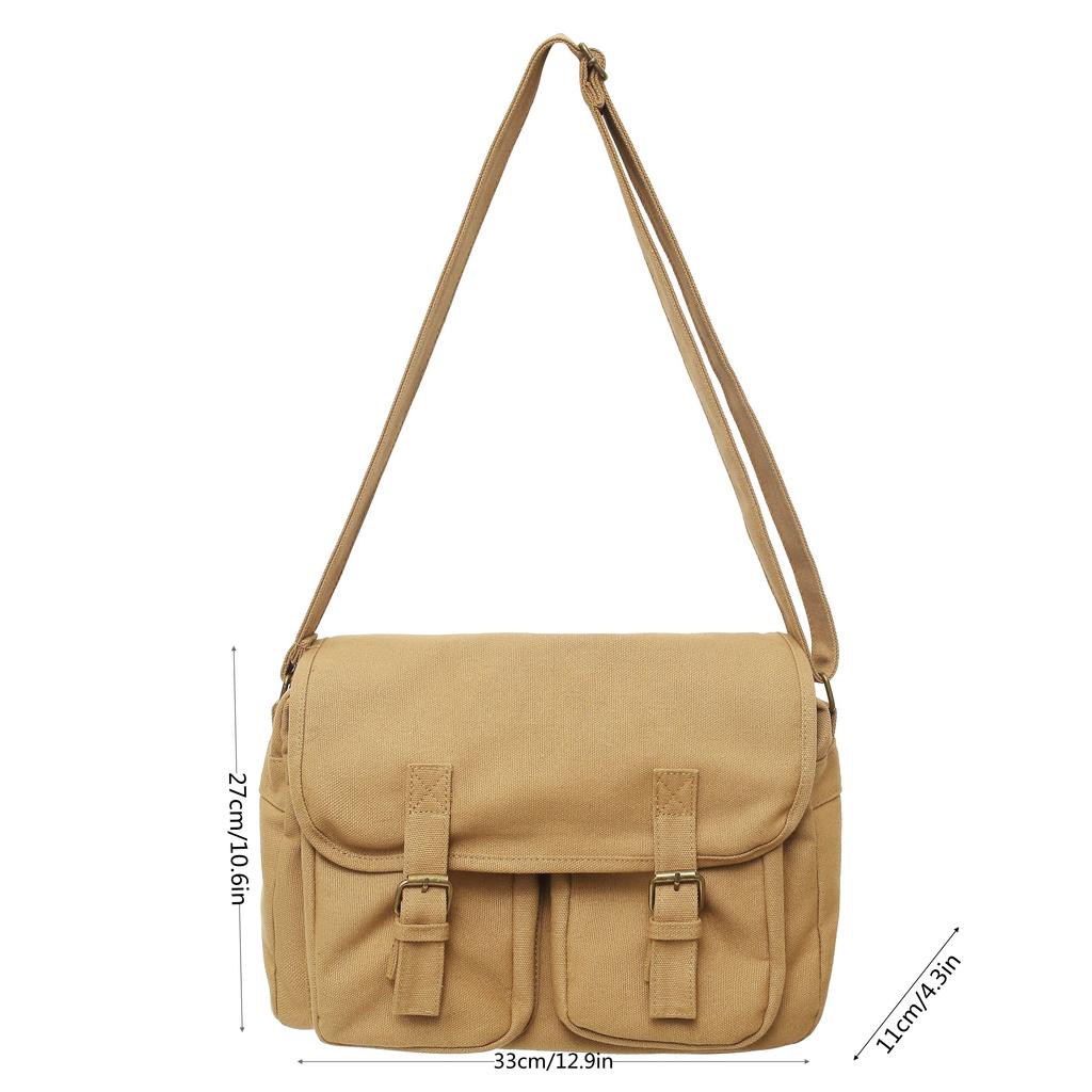 Простая винтажная сумка через плечо, легкая сумка через плечо унисекс с декором с пряжкой, повседневная квадратная холщовая сумка в стиле ретро для школы