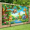 1 cute jungle animal cartoon themed background banner, suitable for birthdays, holidays, parties, multiple sizes to choose from