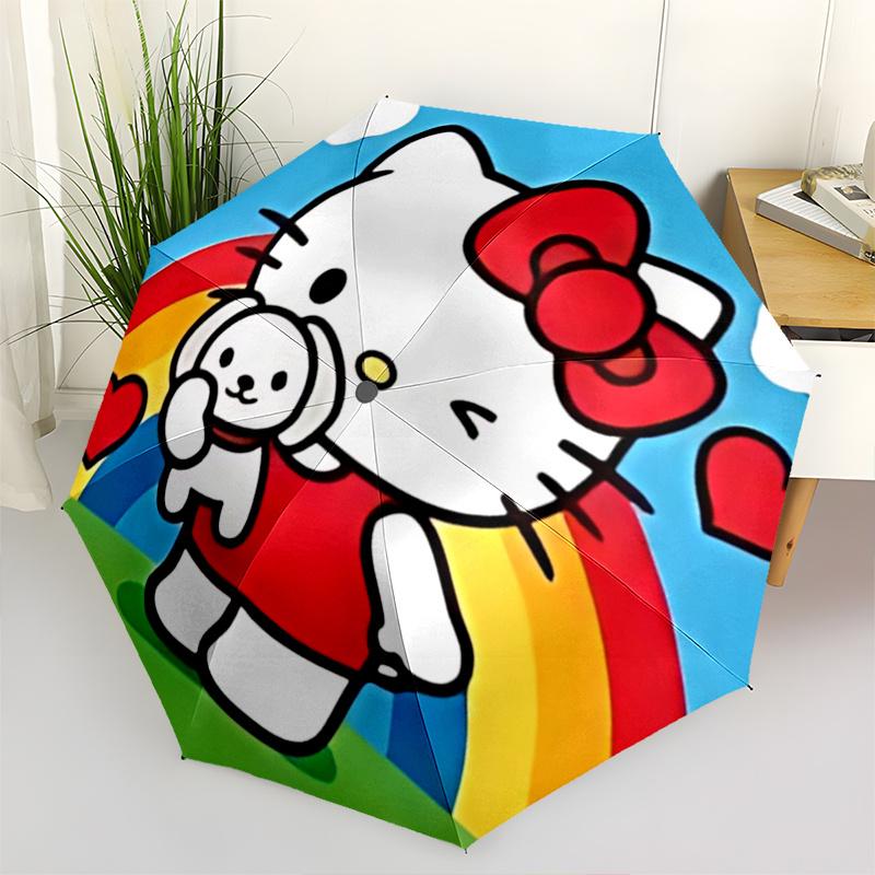 1pc Hello Kitty Automatic Opening/Closing Umbrella with Convenient Three-Fold Design, 8-Bone Iron Frame Outdoor Umbrella - Perfect Gift for Fans, Trav