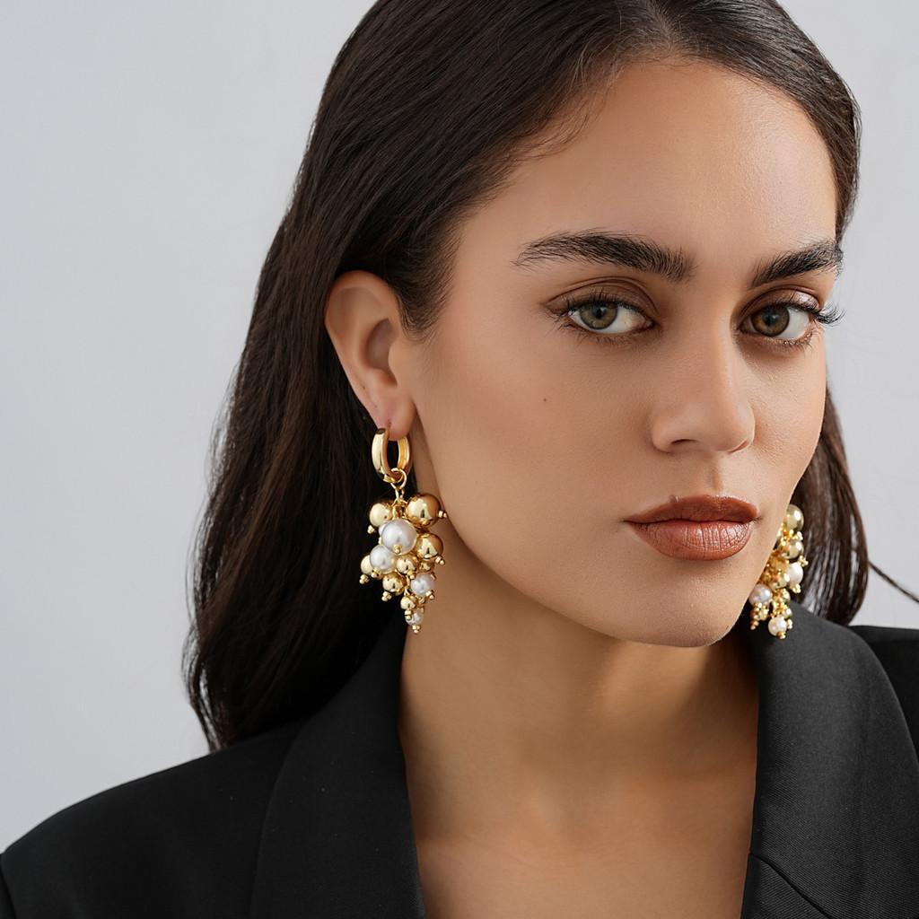 Geometric Gold And Faux Pearl Drop Earrings Stylish And Versatile