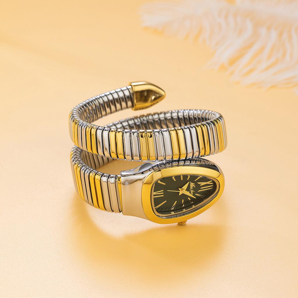 MISSFOX Snake Bracelet Fashion Women Watch Gold Stainless Steel Quartz Watch Women Casual Lady Wristwatch