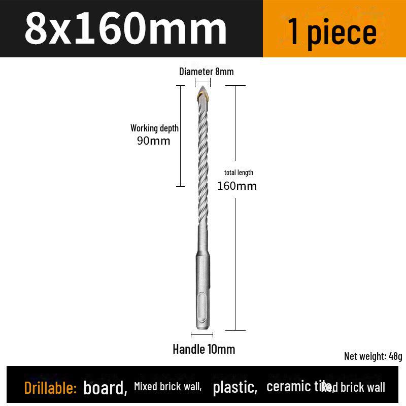 Light Electric Hammer Special Ceramic Glass Drill Bit - Round Handle, Triangle Alloy Tip, Ideal for Cement Walls and Brick Openings.