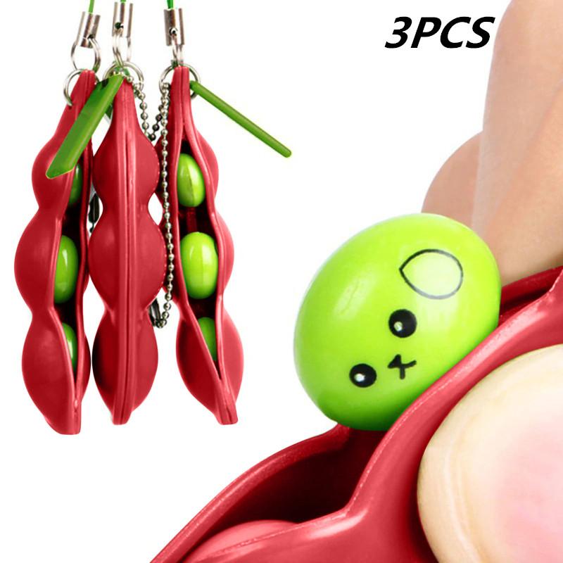 Fidget Toys Decompression Edamame Toys Squishy Squeeze Beans Keychain Cute Stress Adult Toy Rubber Girls Boys Xmas Gift