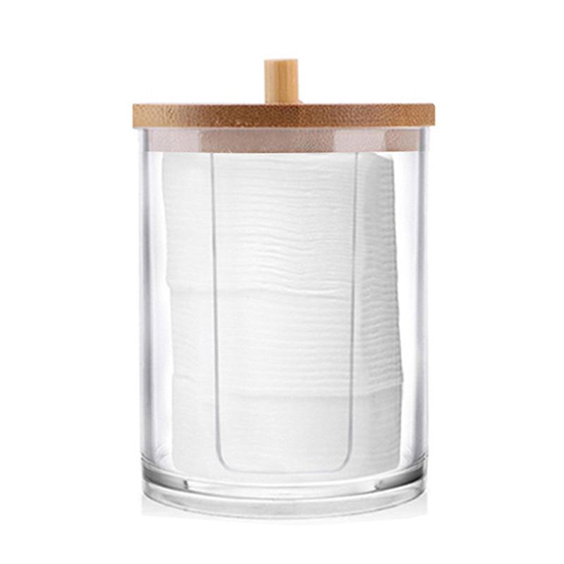Cotton Swab Storage Box Makeup Organizers Qtip Container Cosmetic Small Change Jewelry Storage Box Bamboo Lid Jar Home Storage