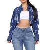 Women's Cropped Jacket With Holes On The Back And Cutout Denim Jacket