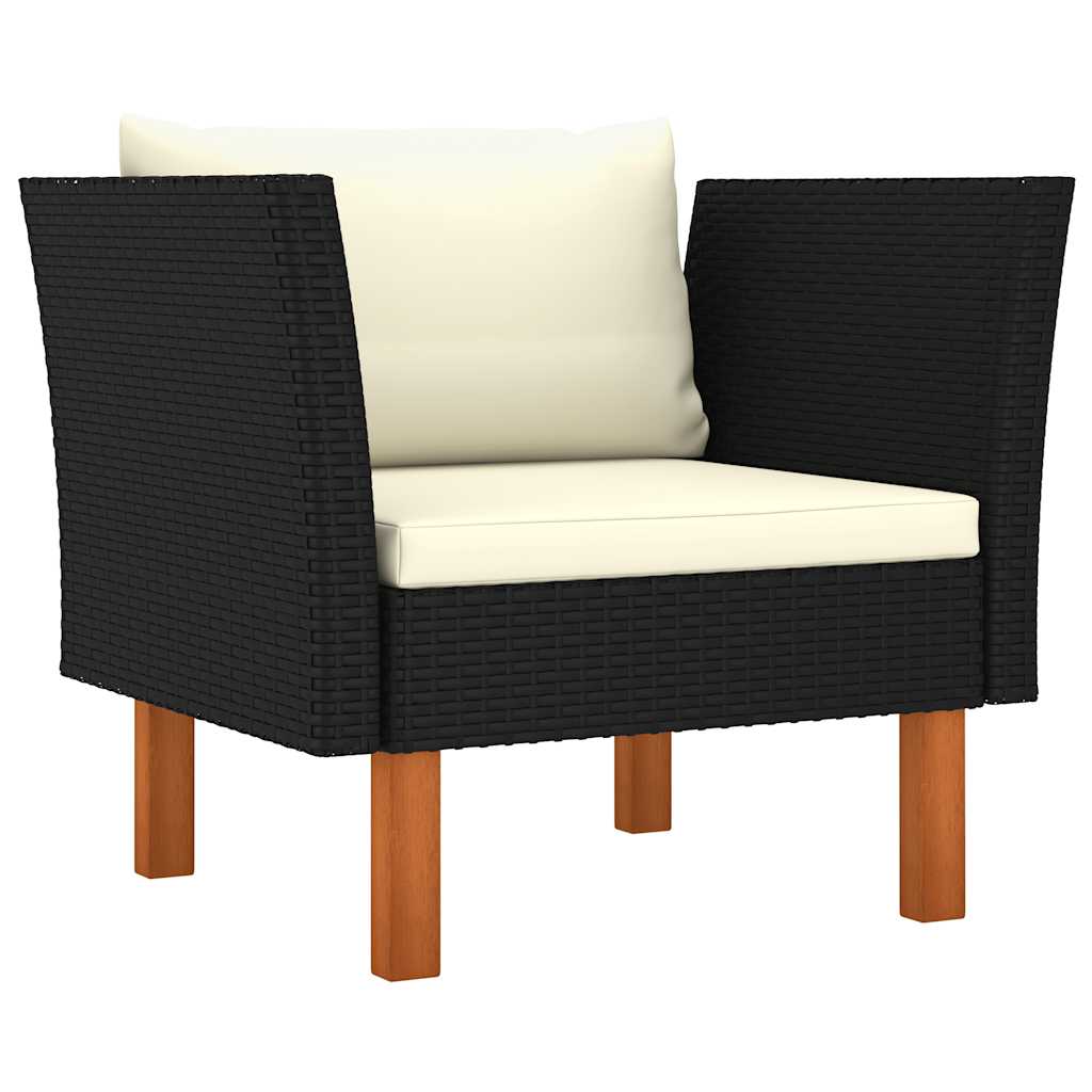10 Piece Garden Lounge Set Poly Rattan & Eucalyptus Wood Black Black