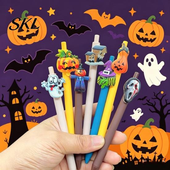 Stylish Matte Texture Pens Halloween Ballpoint Pen, Cute Ghost Skull Pumpkin Retractable Gel Ink Portable Pocket Clip 0.5mm Fine Point Writing Pen for