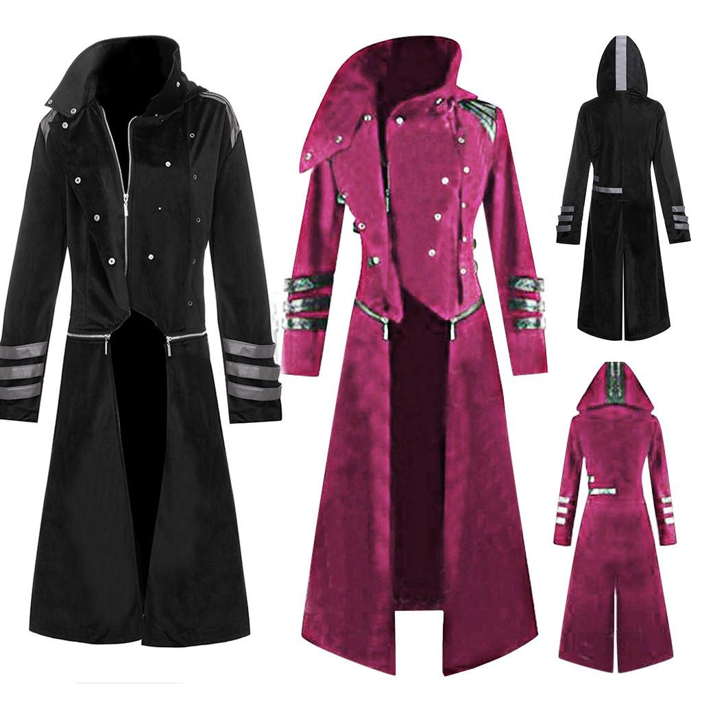 Fashion Mens Gothic Hooded Trench Party Costume Tailcoat Long Sleeve Jacket