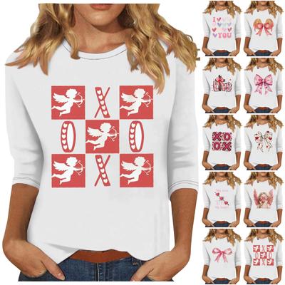 Женская мода повседневная кофта с рукавом три четверти и круглым вырезом с принтом ко Дню святого Валентина