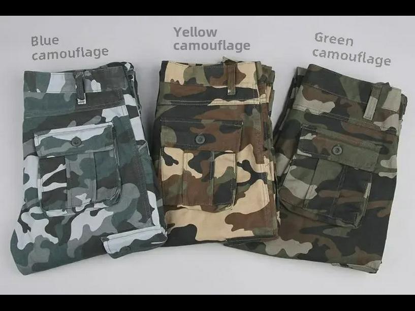 Мужские повседневные брюки из хлопка с камуфляжным принтом — свободные, плотные или узкие, прямые комбинезоны