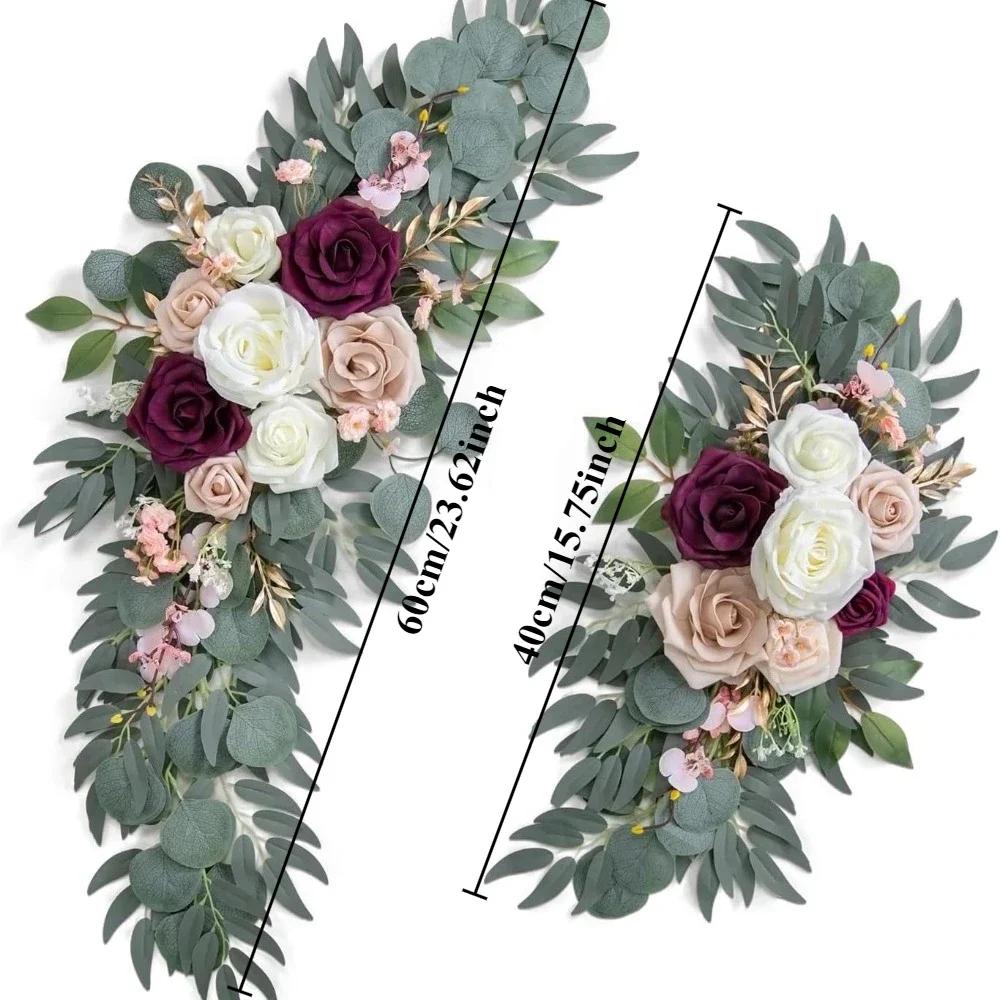 2pcs Artificial Crescent Flower Swag Wedding Arch Decor Fake Floral Finished for T Stage Road Lead Party Ceremony Event Supplies