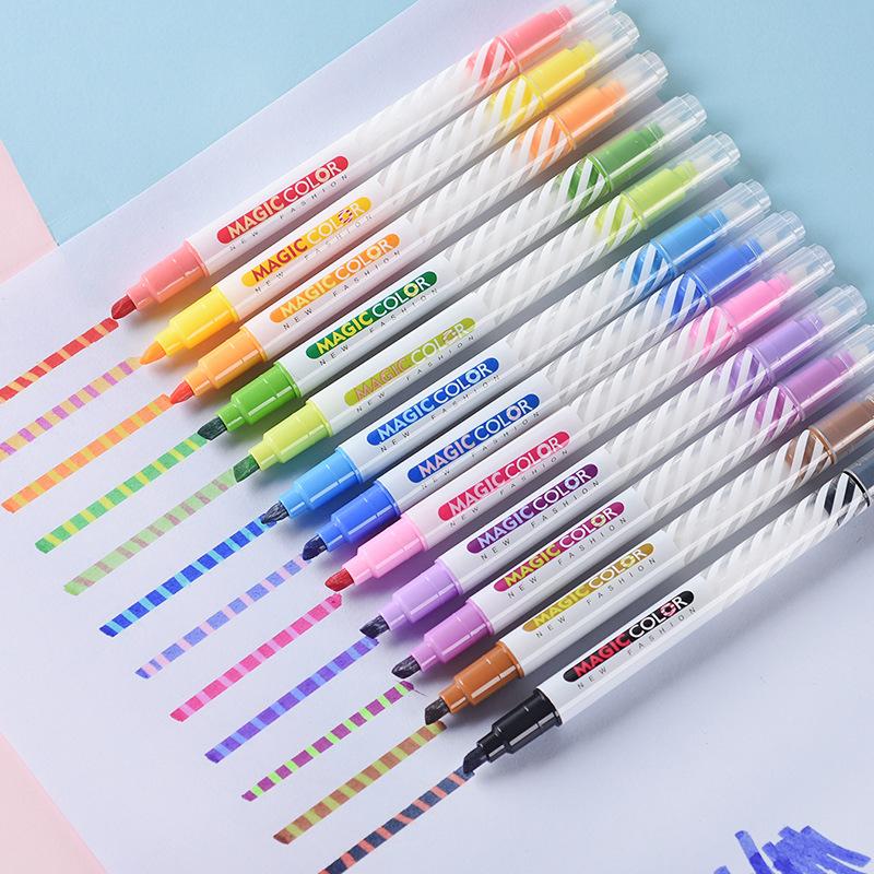 Канцелярские принадлежности Kawaii Магический меняющий цвет DIY Ручка для рисования Двусторонняя 12-цветный набор Флуоресцентные раскрашивающие ручки Для ручного дневника Милые принадлежности