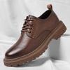 Derby Leather Men Shoes Outdoor Fashion Chunky Lace Up Retro Dress Shoes Men Busines Office Casual Party Wedding Shoes Man