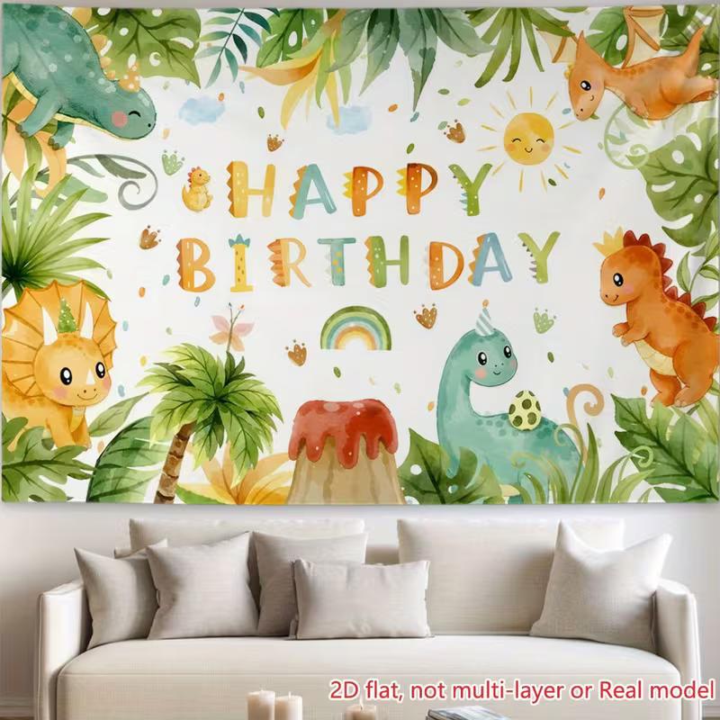 2D Cartoon Volcano Rainbow Dino Children Birthday Photography Backdrop Decor