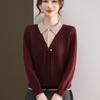 2025 Fashionable Mom's Knitted Two-Piece Look Lapel Sweater - Long-Sleeve Top for Middle-Aged Women, Perfect for Spring & Autumn