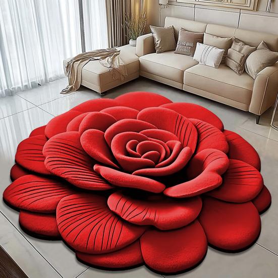 Peony Flower Carpet 3D Visual Flower Non-slip Bottom Floor Mat Absorbent Bathroom Mat
