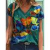 Women's T-shirts Fashion Tops V-neck Colorful Butterfly T Shirt Female Short Flowers 3 Print Casual  T-Shirts