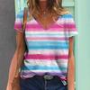 2024 Women T Shirt Summer Rainbow Print T-Shirt Plus Size Women's Clothing Oversized Designer Short Sleeve Shirt Women V-neck