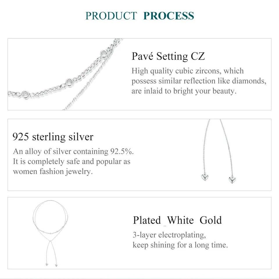 Ювелирные изделия BAMOER из стерлингового серебра 925 пробы, двухслойное ожерелье с сердечком любви, подвеска из белого золота, изысканное колье для женщин и девочек