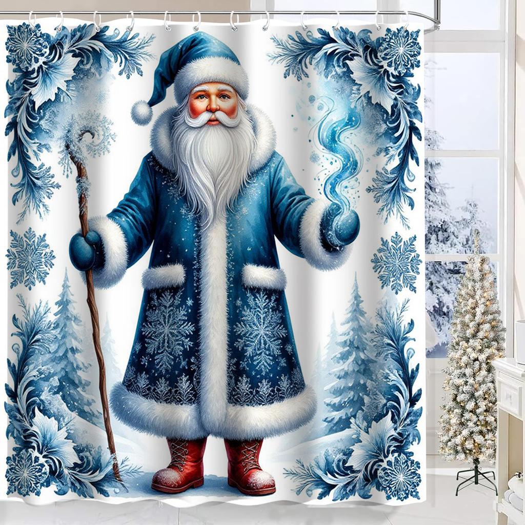 Christmas Santa Claus pattern Shower Curtain Bath Sets Waterproof Non-Slip Bathroom Rug Toilet U With 12 Hooks Home Deco