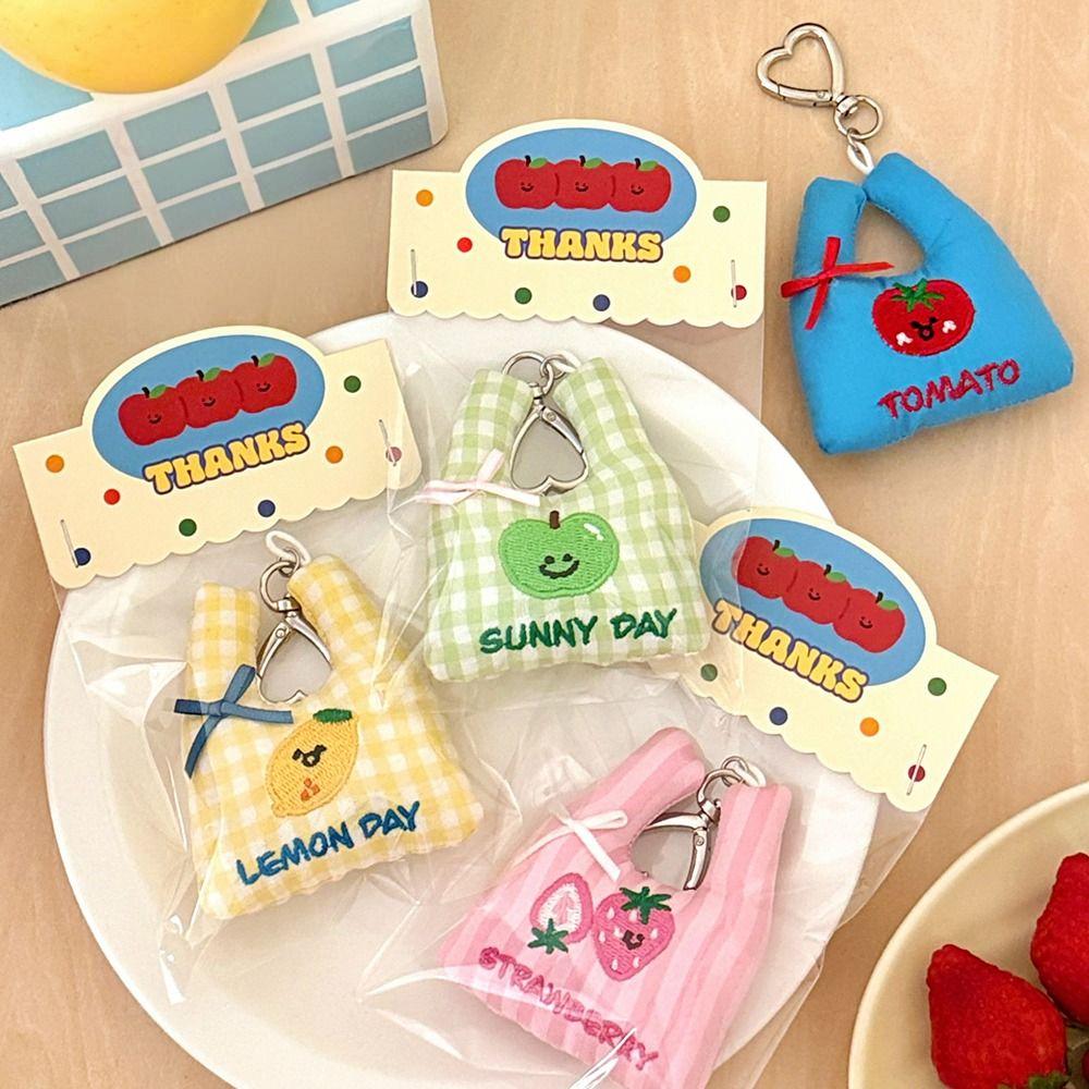 New Cute Fruit Handbag Design Keychain Cartoon Cloth Car Key Ring Key Ornament Bag Pendant Gifts