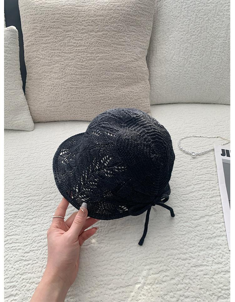 Spring and summer new hollow knitted pile hat women's fashion show face small sunshade bucket hat travel versatile