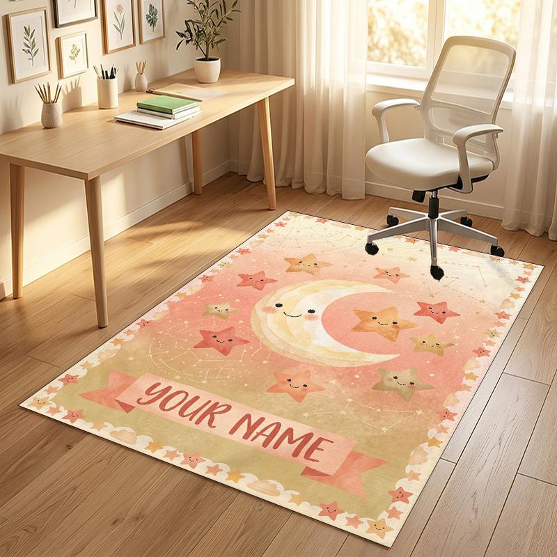 Moon Stars Night Theme Soft Crystal Velvet Rug Custom Name & Text Print Non Slip Floor Rug for Bedroom Living Room