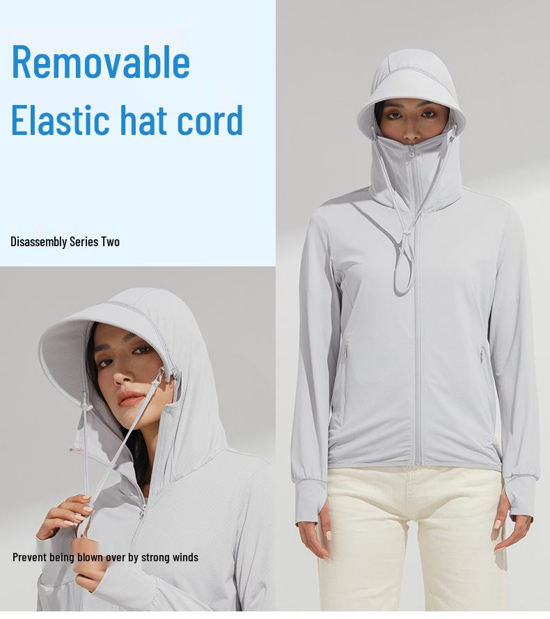 Унисекс летняя куртка из ледяного шелка с защитой от УФ-лучей и съемным козырьком - быстросохнущая, дышащая для рыбалки