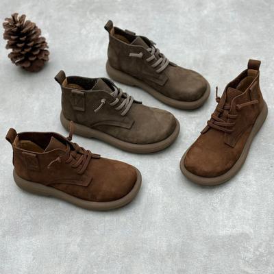 Ретро-сапоги ручной работы из натуральной кожи с круглым носком и эластичной резинкой, женские туфли без застежек