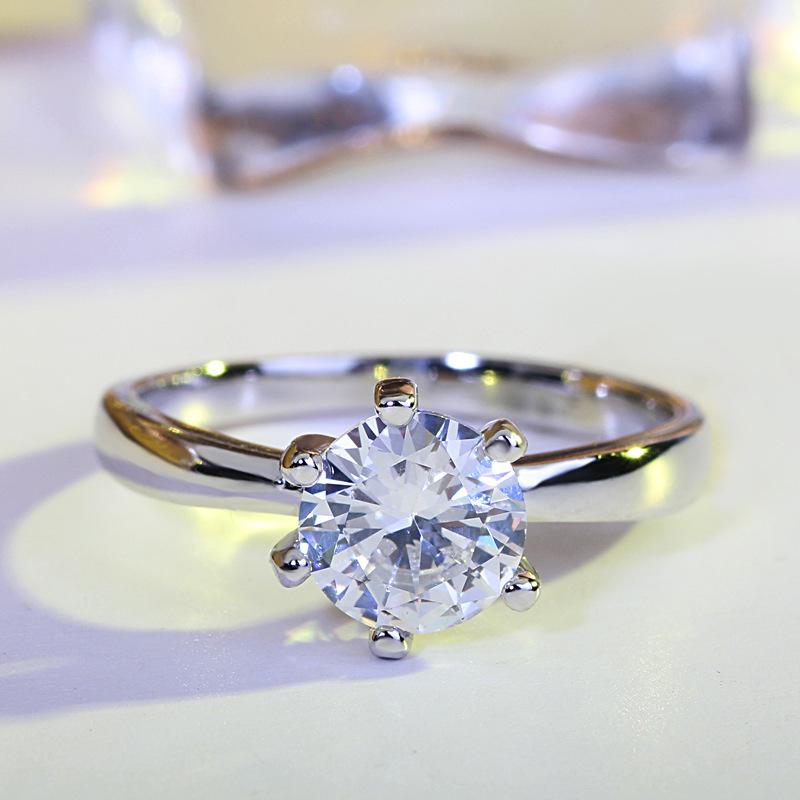 Copper Jewelry, Six-Claw Ring, Luxury One-Carat Imitation Diamond Ring For Women