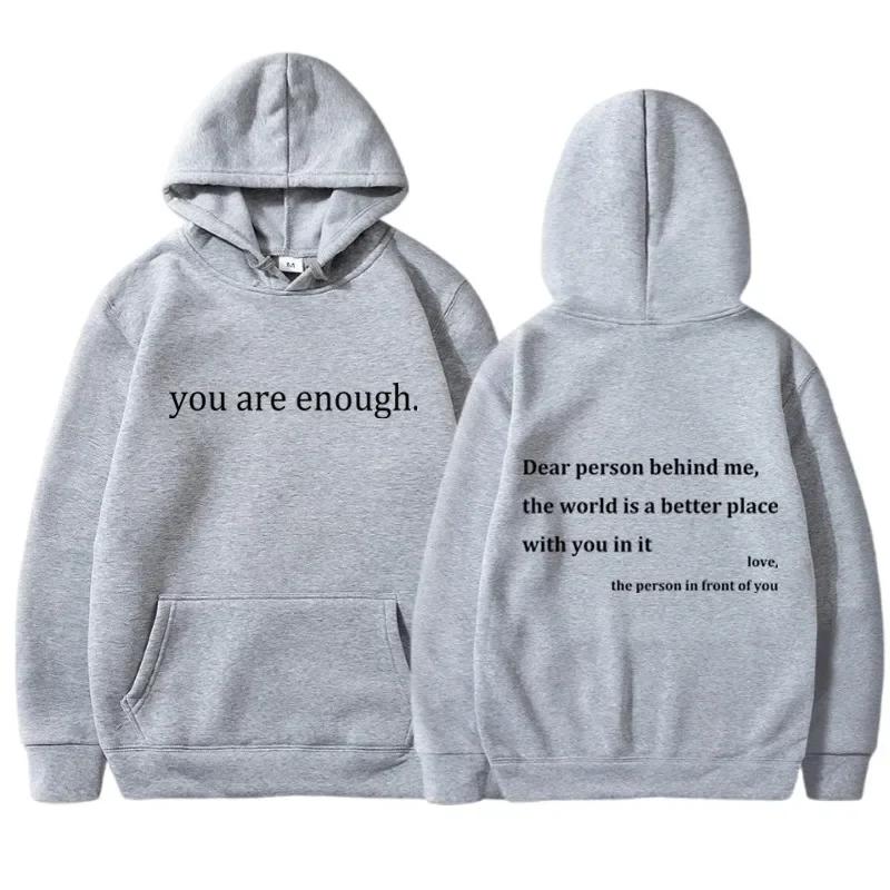 Новый худи с принтом YOU ARE ENOUGH, осенние повседневные топы, женский худи с карманом-кенгуру, уличная одежда, свитшоты, зимняя одежда для женщин