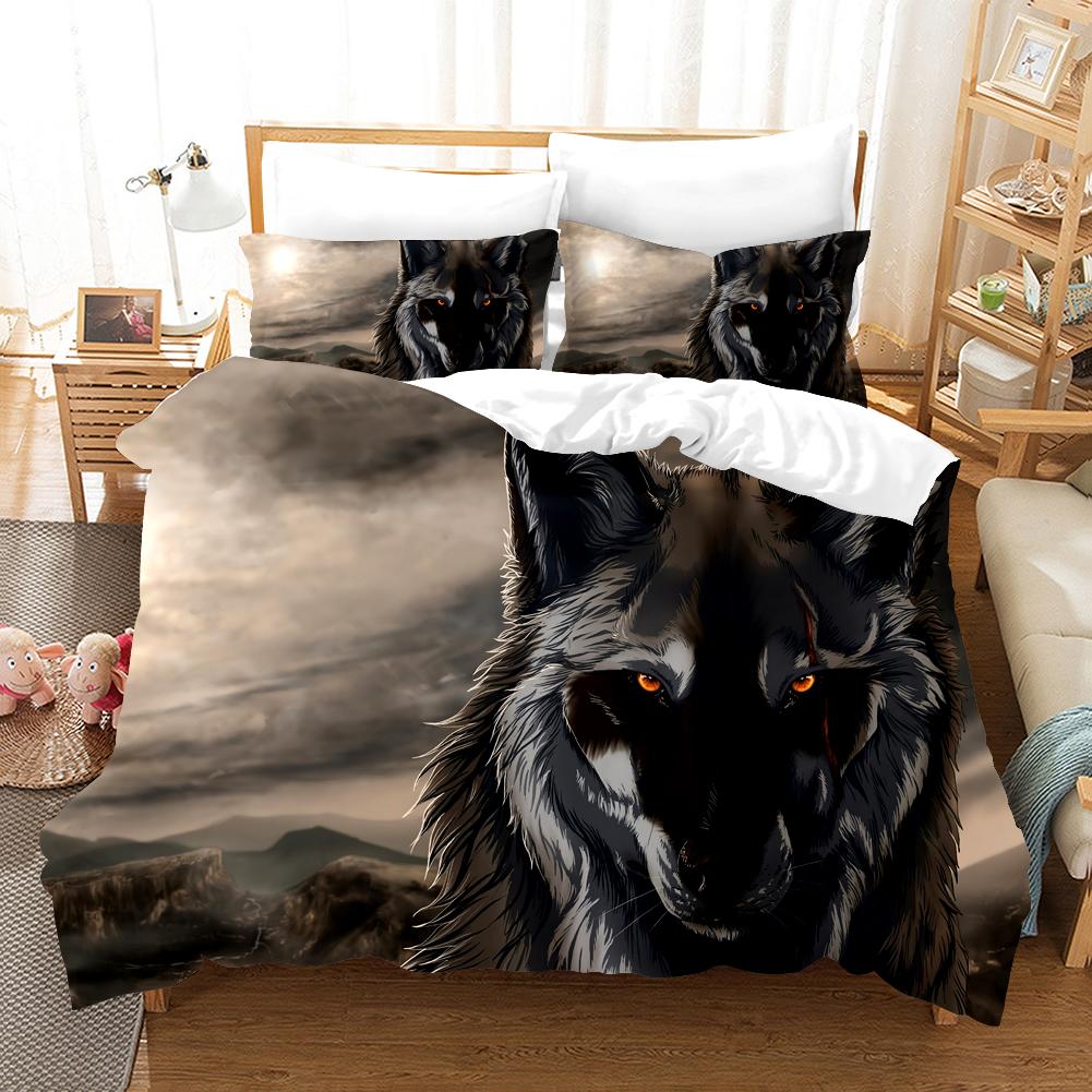 Комплект пододеяльника с 3D-принтом, Волк, Животное Домашний Утешитель, Постельные комплекты, Ткань из микрофибры, Двуспальный комплект для спальни, Высокое качество