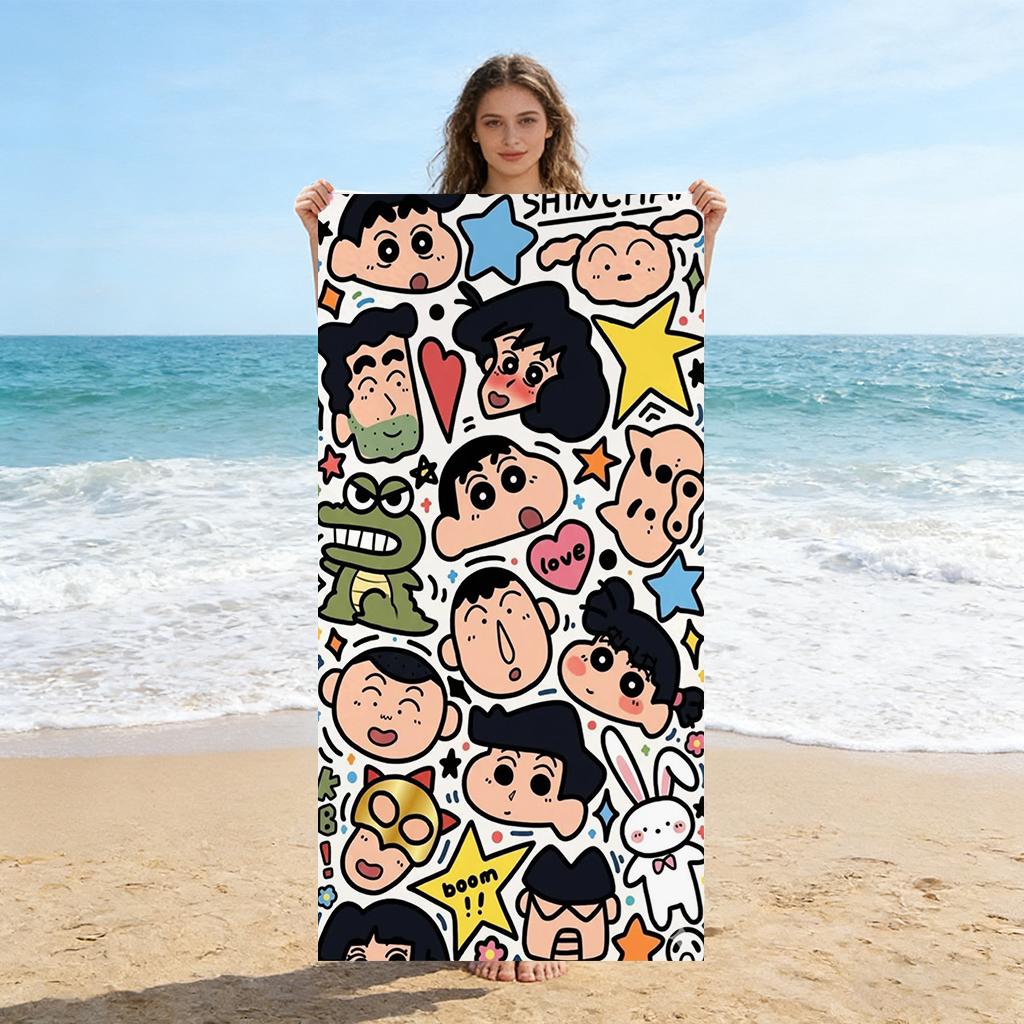 Shin-chan Surfing Animation Beach Towel Quick-drying Suitable for Beach Gym Yoga Pool Summer Funny Gift for Friends And Family
