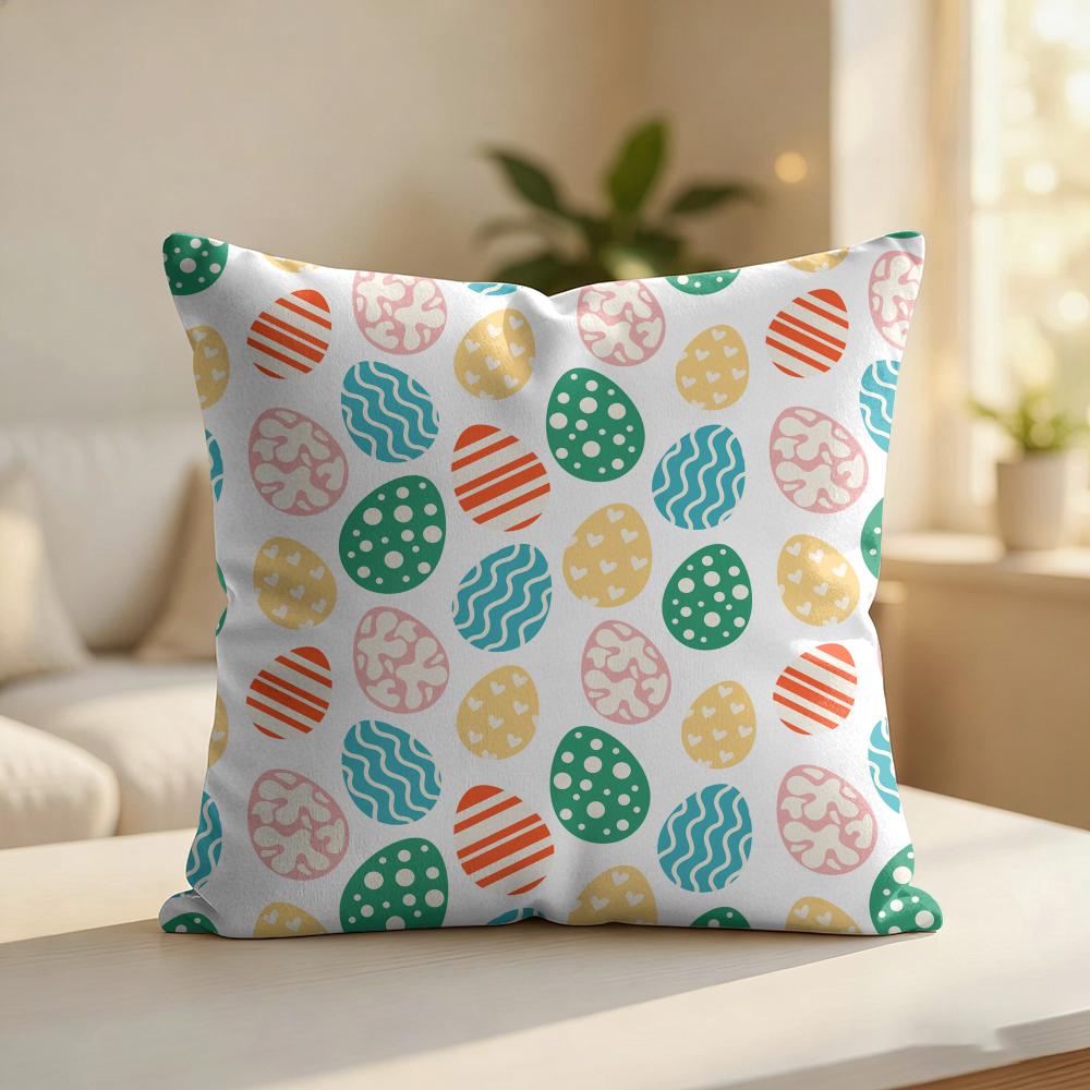 Easter Eggs Pattern Cushion Cover Silky Short Plush Invisible Zipper Dustproof Sofa Pillow Case For Home Decor