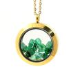 Stones and Minerals. Raw Emerald Necklace. 20 Mm Medallion Model. Gold Color.