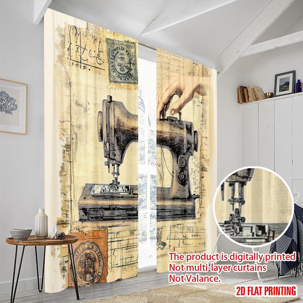 2 шт., 2D печать на плоскости Современные шторы Винтажная швея Универсальная полиэстеровая ткань (без стержня) Идеал для декора комнаты