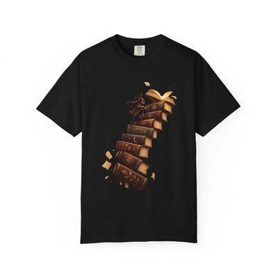 Book Stack Reader Ascent Graphic T-Shirt Black Front Print Comfort Colors 1717