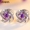 ZDADAN 925 Sterling Silver 12MM Crystal Earring for Women Fashion Jewelry Accessories