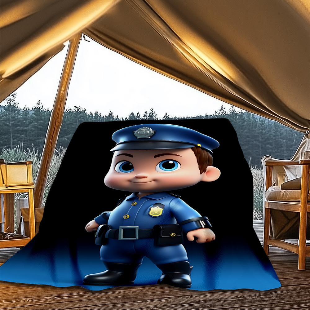 1pc Policeman Print Outdoor Flannel Blanket Soft All Season Polyester Throw , Perfect for Picnics & Travel , Picnic Accessory