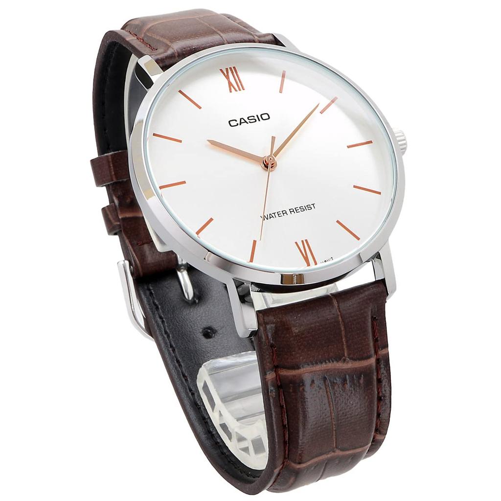 CASIO Quartz Watch Silver X Brown Leather Band Overseas Model [Casio] Men's MTP-VT01L-7B2 [Item]