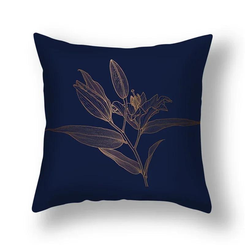 35/40/45CM Ginkgo Biloba Polyester Cushion Cover Waist Pillow Case Black Golden Leaves Living Room Chair Sofa Home Decoration