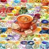 50Pcs/Set Fruit & Flower Tea Cup Aesthetics PET Stickers Waterproof DIY Fashion Decals Transparent Stickers