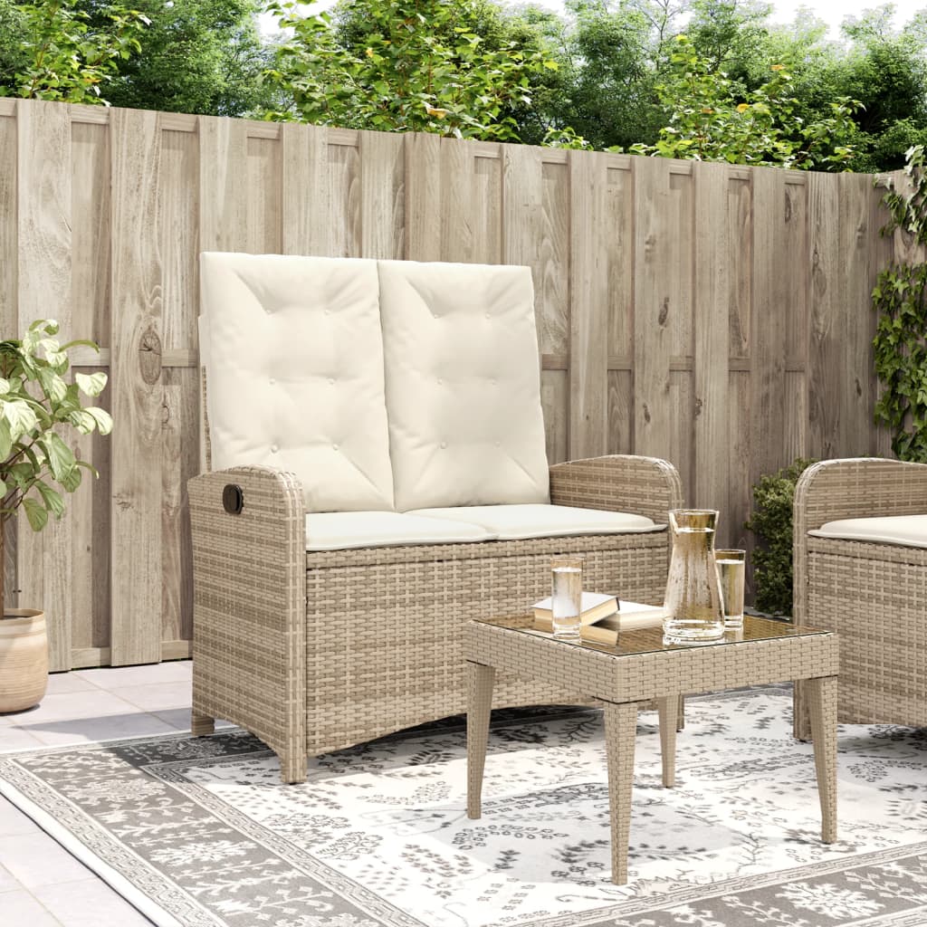 Adjustable Garden Bench with Cushions Beige Poly Rattan