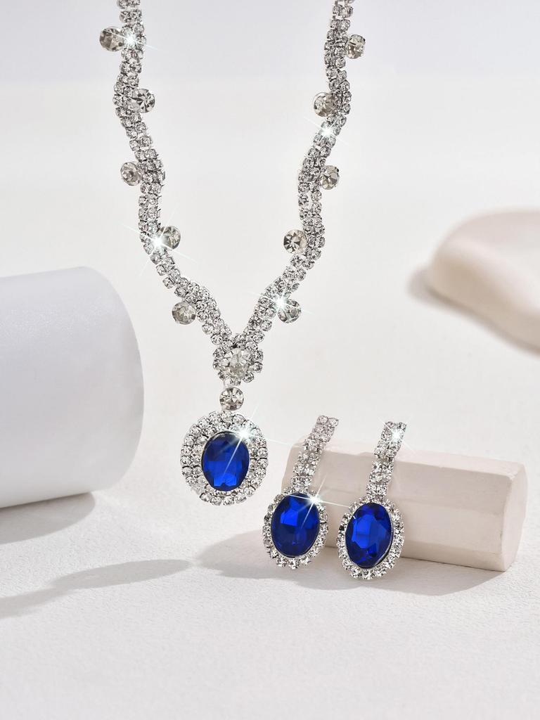 Набор ожерелья и серег с кисточками из страз в форме капли: Элегантная европейско-американская цепочка на ключицу в стиле легкой роскоши для женщин