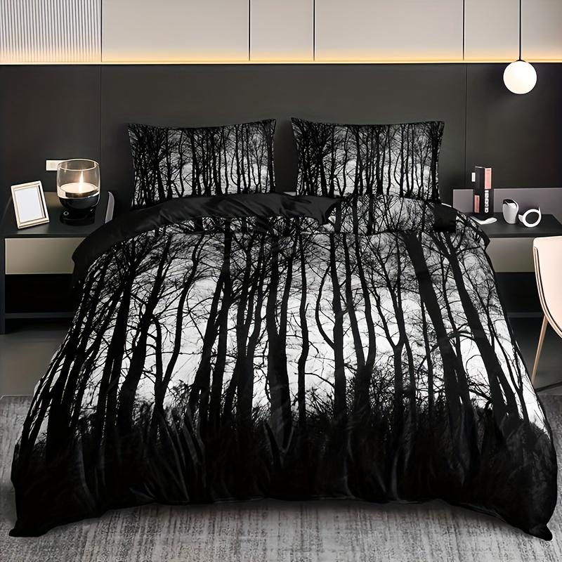 3pcs Black Tree Forest Duvet Cover Set Bedding Set Pillowcases No Filling High-Definition Print Queen King Size for Home Bedroom