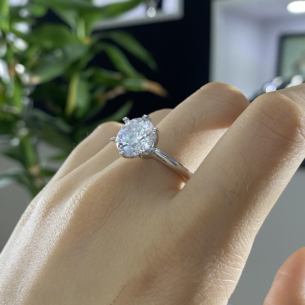 Tancise Jewelry S925 Sterling Silver Ring Classic Inlaid 4 Carat Jewelry