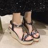 Fashion Metal Decor Wedge Sandals for Women Summer 2025 Braided Band Platform Sandals Woman Thick Bottom Beach Sandalias