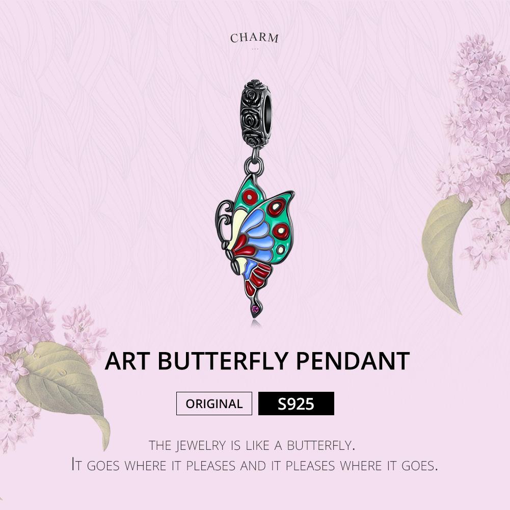 WOSTU Стерлингового серебра 925 пробы, черное золото, красочная роза, подвеска-бабочка в виде животного, очаровательные бусины, подходят для оригинального браслета DIY, ювелирные изделия